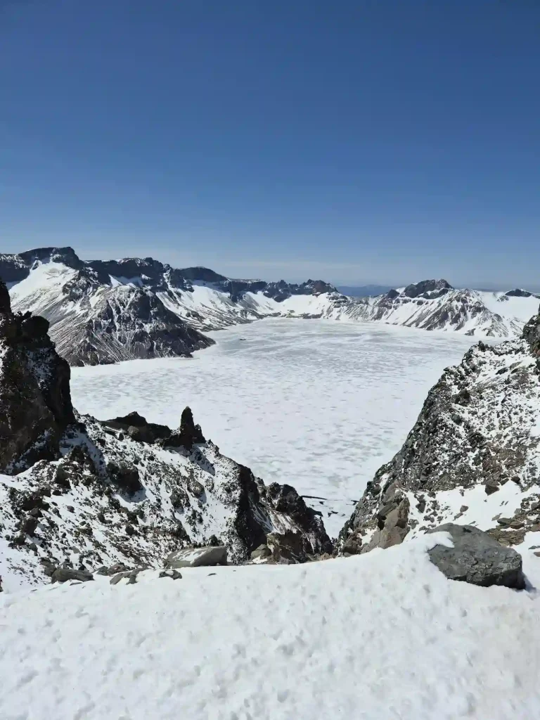 The snow-covered peaks of Mount Paektu.